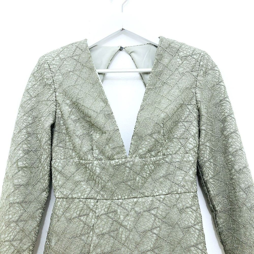 Misha Collection Metallic Sage Gray Lace Luxury Natasha Mini Dress Size 4 - Picture 5 of 16